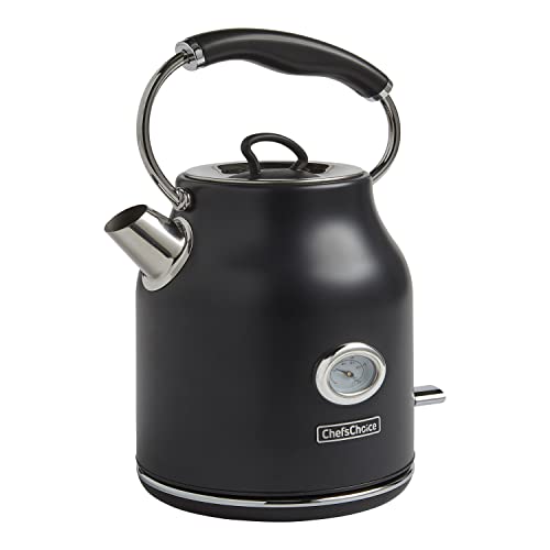 Chef'sChoice Electric Kettle Gourmezza Stainless Steel 1500 Watts with Auto-Shutoff & Boil-Dry Protection, 1.7-Liter, Black