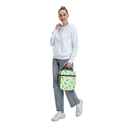 Abucaky Cute Pineapples With Polka Dots Background Portable Lunch Bag Insulated Meal Bag Reusable Lunch Box Cooler Bag Food Container For School Work Travel Picnic Camping #TOP7