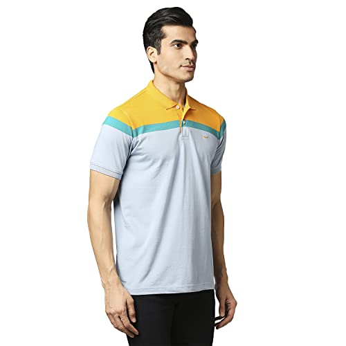 Image of Park Avenue Men's Cotton Polyester Blend Stripe Pattern Slim Fit Rib Collar Polo Neck Half Sleeve Casual T-Shirt