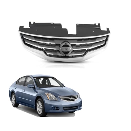 Front Grille (Chrome & Black) Compatible With Nissan 2010 2011 2012 Altima Sedan / 2010-2012 Altima (Base S SL SR) / 2010-2011 Altima (Hybrid) Front Grill Chrome Frame Shell Black Insert