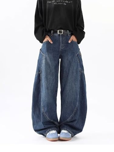 Men's Loose No Waistband Jeans Men Ladies Wide Leg Big Pockets Y2K Vintage Street Hip Hop Jean2