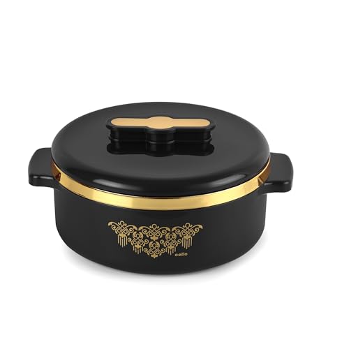 Image of CELLO Exotic 1000 Casserole Hot Pot Case for Daily Use 1000 ml, Black | Double Wall PU Insulated Serving Hot & Warm Food Hot Pot Box | Stylish Airtight Kitchen Casserole Set for Roti Rice Biryani