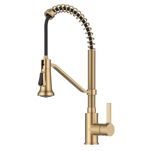 Image of KRAUS Britt Commercial Style 2-Function Single Handle Pull Down Kitchen Faucet in Spot-Free Brushed Brass, KPF-1693BB