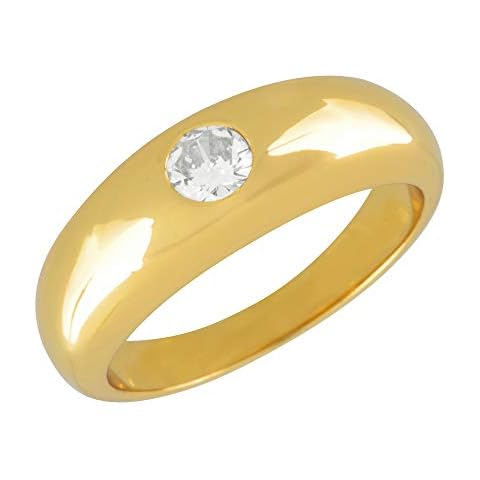 JULIETTE COLLECTION Gold Plated Round Cut Shape CZ 6.2MM Cigar Band Dome Ring for Women, Size 7 Cover