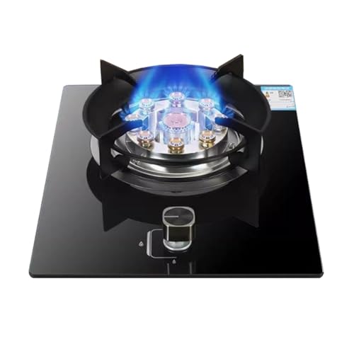 BZJPRFC Cocina De Gas De 43 Cm con Un Solo Quemador, Sartén De Alta Potencia De 5,2 KW Y 9 Cavidades, Encimera De Vidrio Templado, Kit De Suministro De Gas GN/GLP(NG)