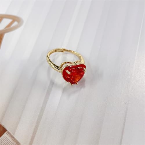Crystal Red Heart Rings for Women 14k Gold Plated Dainty CZ Cubic Zirconia Enamel Adjustable Stacking Statement Finger Band Ring Comfort Fit Wedding Anniversary Promise Jewelry2