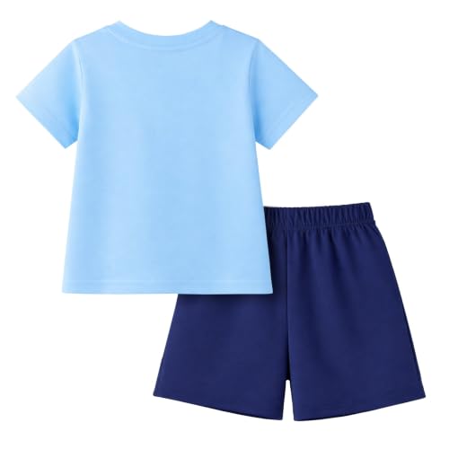 Image of HILEELANG Toddler Boy Summer Outfit Set 2 Piece Short Sleeve T Shirt and Short Soft Breathable Cotton Clothing Sets 2-7T