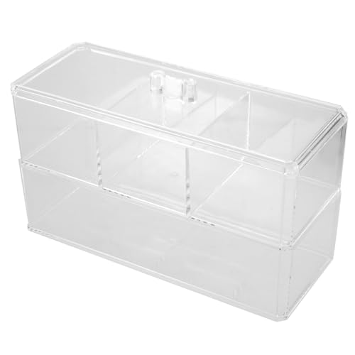POPETPOP 防塵収納ボックス 化粧品 化粧箱 補う スロット 綿棒 場合 コットンパッドホルダーディスペンサー バスルームアクセサリーオーガナイザー 化粧台用ブラシホルダー プラスチック 白い