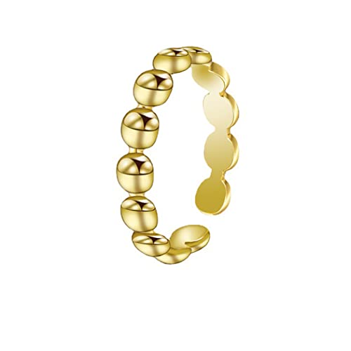 QIAMNI Bague réglable en acier inoxydable avec perles rondes pour femmes, adolescentes, filles, cadeau d'anniversaire élégant, S Cover