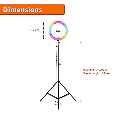 Image of Amazon Basics 14-Inch RGB Dual Temperature LED Ring Light with 7ft Tripod Stand and hot Shoe Adapter for Photo-Shoot, Video Shoot, Live Stream, Makeup & Vlogging, Compatible with Smartphones & Camera