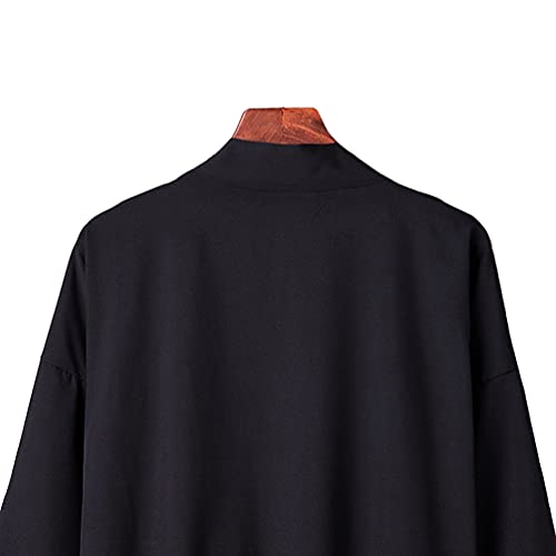 HAORUN Men Japanese Coat Kimono Top Jacket Long Cardigan Yukata Loose Retro Vintage Outwear Black4