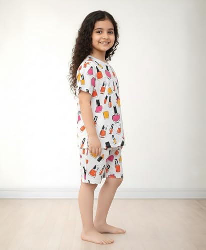 Image of ANTHRILO Sleepwear Shorts Set for Girls| Material: 100% Pure Cotton | Fabric: Skin-Friendly, ensuring a Soft Touch on Delicate Skin| Fit: Regular |Age Range: Suitable for Girls Aged 0-14 Years