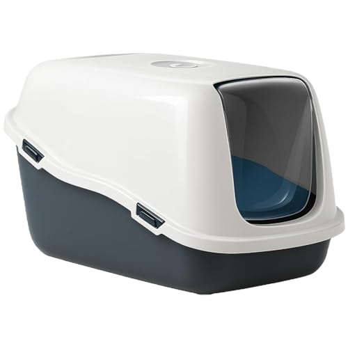 TIENDA EURASIA - Arenero Gato | Plástico Resistente | Plástico PP | Cubierta Desmontable | Color Blanco y Gris | Tapa Transparente Abatible | Medidas 39x41x57 cm(M)