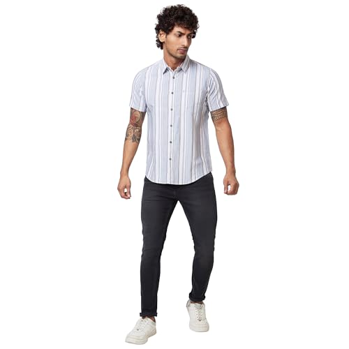Image of Spykar Men's Regular Fit N /A Half Sleeve Striped Casual Shirts