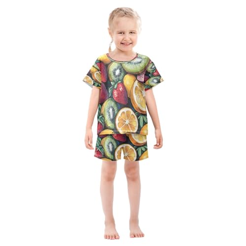 Pajama Sets Short Sleeve Colorful Fruit Pattern Soft Cotton Summer Sleepwear 2 Piece PJS Size 5-14T4