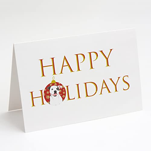 Caroline's Treasures CK9300GCA7P Pit Bull White #3 Happy Holidays Greeting Cards and Envelopes Pack of 8 Blank Cards with Envelopes Whimsical A7 Size 5x7 Blank Note Cards