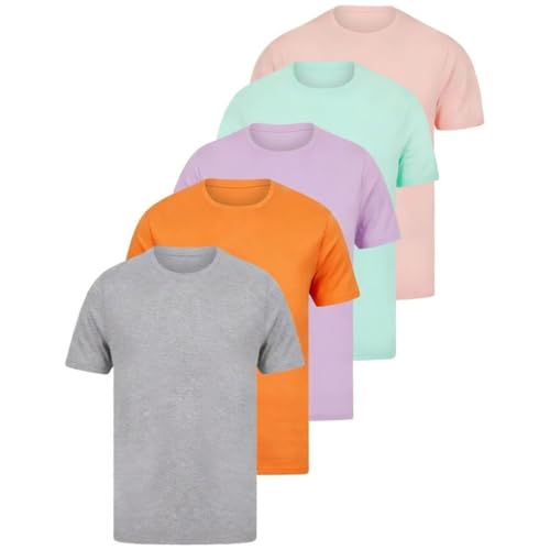 Image of kraftd Men’s T Shirts 5 Pack | Mens Cotton T Shirt Multipack | Plain T Shirt Regular Fit | Tee Shirt Set for Work, Gym & Casual Wear (Pink/Mint/Lilac/Orange/Grey, L)