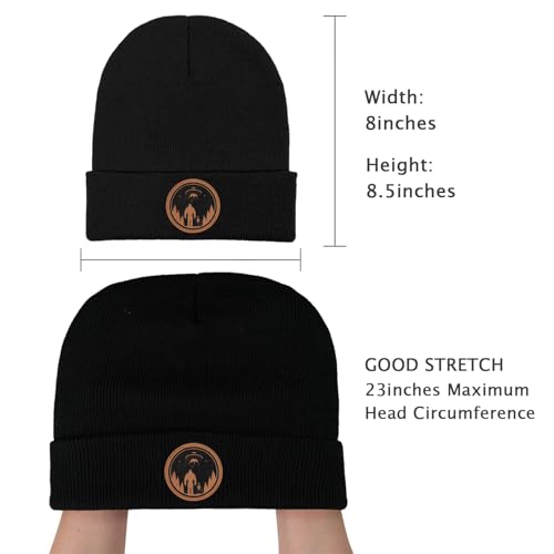Image of Big Foot Beanie Hat, Sasquatch Leather Patch Winter Knit Skull Cap Bigfoot Gifts for Adult Men Women