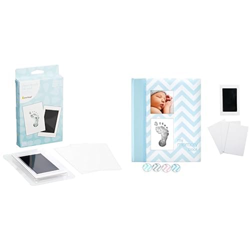 Pearhead Blue Chevron Baby Keepsake Bundle - Memory Book & Handprint Kit