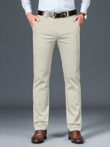 Image of AVANOVA Men's Light Grey Solid Trousers Light Business Style Slightly Stretch Straight Leg Pants for Outdoor Casual Daily (Trouser 127)