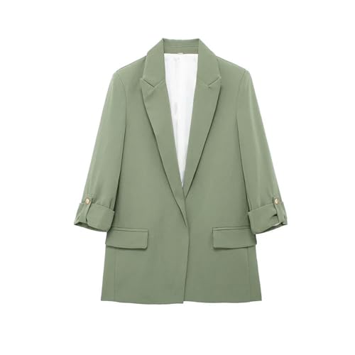 Women's Casual Office Slit Blazer With Turn-Down Sleeves Front Flap Pocket Jacket Chic Top