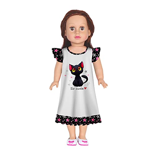 Lqsz Matching Doll And Girl Nightgown Flutter Short Sleeves Nightie Black Cat Pajamas For Girls & 18" Dolls Clothes 6 7T #TOP2