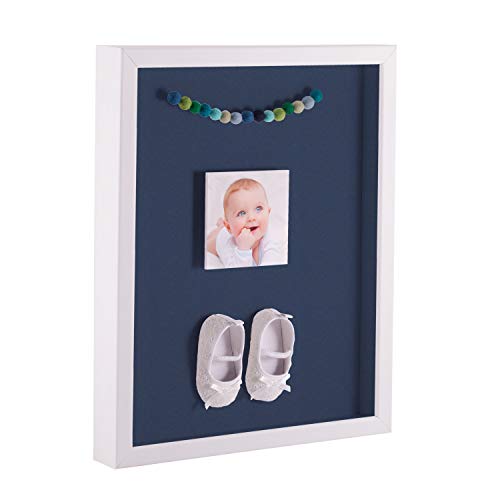 ArtToFrames 11 x 14 Inch Shadow Box Picture Frame, with a Satin White 1'' Shadowbox Frame and Midnight Blue Mat
