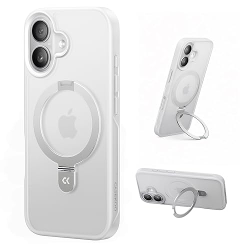 Image of CASEKOO Ultra-Magnetic Stand for iPhone 17 Case, Shockproof & Slim, White | [Military Drop Protection] [Compatible with MagSafe] Translucent Matte for iPhone 17 Phone Case with Ring Holder 6.3 Inch