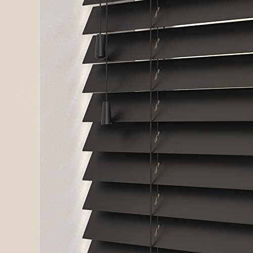 Custom Made To Measure Real Wooden Venetian Blinds with strings (50mm Slats) (Anchor Grey, 40cm - 60cm (Width) x Up To 120cm (Drop))