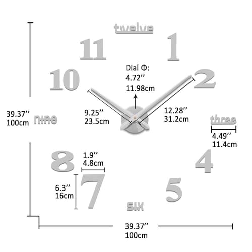 VANGOLD Large Wall Clocks for Living Room Decor, DIY Wall Clock Modern 3D Wall Clock with Mirror Numbers Stickers for Home Office Decorations Ideas (Black)