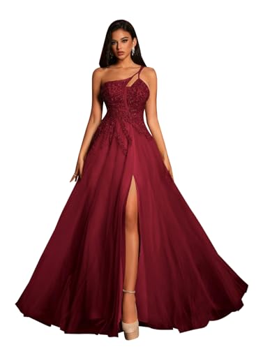 Image of MYDRESS Beading Tulle Prom Dresses 2026 with Pockets Spaghetti Strap Formal Evening Dresses with Slit