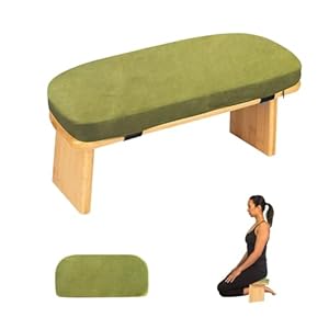 Meditation Bench with Cushion Foldable Ergonomic Bamboo Kneeling Stool Seiza Bench Wooden Meditation Stool Chair Zen Lotus Yoga Stool Floor Sitting Prayer Bench Removable Pillow