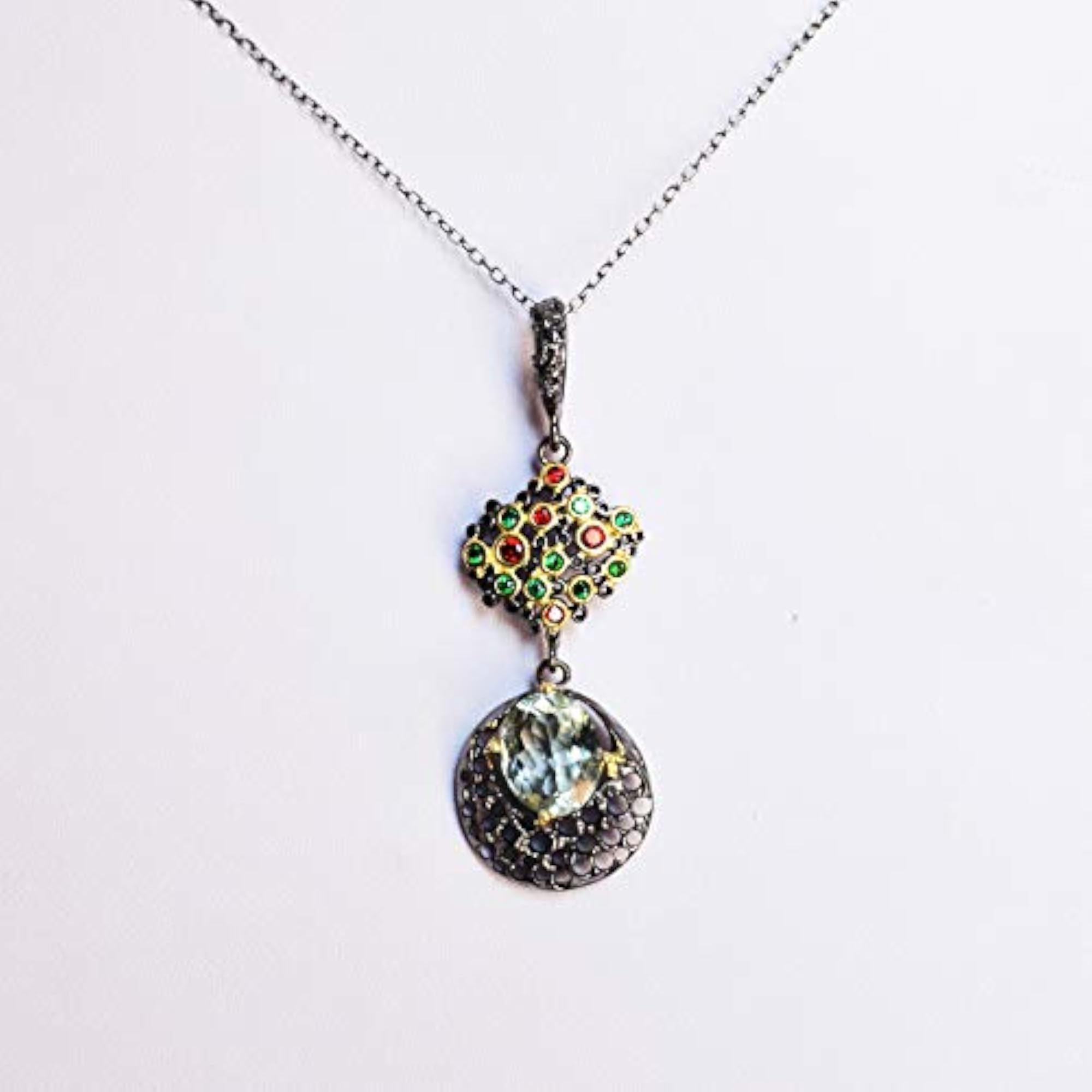 Genuine Green Amethyst 925 Silver Pendant Necklace