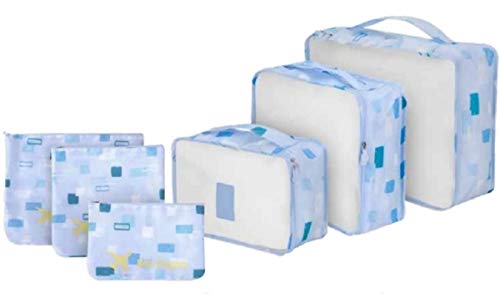 Kit 6 Necessaire Organizador Bolsa Mala Viagem E-bag Mochila Azul Claro Geometrico