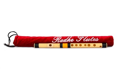 Image of Radhe Flutes | C Natural Right Handed Higher Bansuri | Black & Orange| Tuned With Tanpura A=440Hz | PVC Flute + Velvet Cover + Hindi & English Flute Lessons