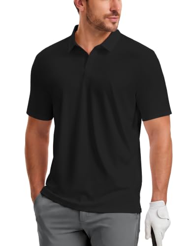 PULI Men's Golf Polo Stand Collar Breeze Moisture-Wicking Black M