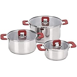 Luminarc Ollas De Vitroceramica Amazon Basics Juego de Ollas de Inducción de Acero Inoxidable, 3 Piezas, 16/20/24 cm