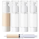 1oz/30ml Airless Pump Bottle, TSA Approved Travel Bottle,Reusable Leak Proof Small Size Lotion Dispenser,Travel Bottles For Toiletries Cosmetics Shampoo【 1oz/30ml-(pack of 4) & Filling Tool】