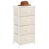 mDesign Tall Dresser Storage Tower Stand with 4 Removable Fabric Drawers - Steel Frame, Wood Top Organizer for Bedroom, Entryway, Closet - Jane Collection - Cream/White