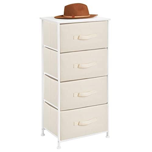 mDesign Tall Dresser Storage Tower Stand with 4 Removable Fabric Drawers - Steel Frame, Wood Top Organizer for Bedroom, Entryway, Closet - Jane Collection - Cream/White