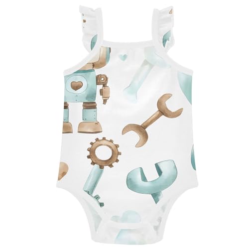 xigua Watercolor Robot Newborn Baby Girl Bodysuit, Cotton Suspender Sleeveless Romper for Summer