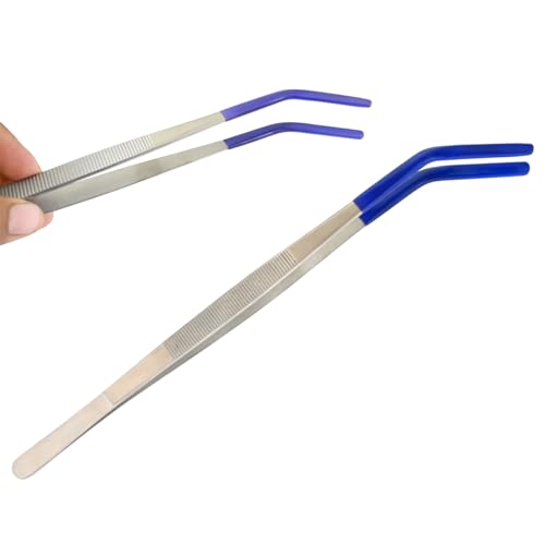 Steam Tweezers 12" Blue PVC Coated Soft Rubber Curved Tips For Lab Industrial Jewelry Craft Tool Coin Stamp Tweezers PVC Tips Securely Holding To Scratching Marring Damaging Delicate Surfaces DS-2468