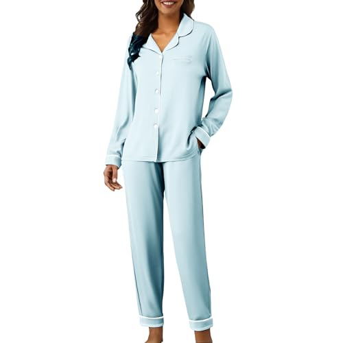 Pyjama long en coton femme léger ensemble de nuit doux 2 pièces style décontracté uni