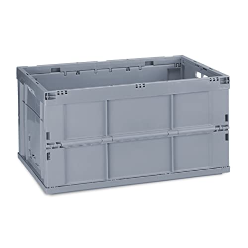 Relaxdays Caja de Almacenaje Plegable 60 L, Plástico, Gris, 31.5