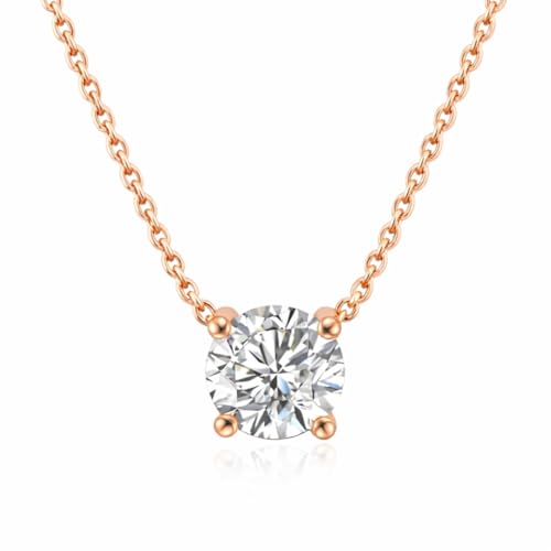 Image of Nilu's Collection Rose Gold Plated Solitaire Pendant Necklace with Round Cut American Diamond For Women And Girls | Anti-Tarnish | Anti-Allergy |Office Wear | Gifting