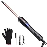 Curling Wand 9MM, Thin Curling Iron, Tight Curls LCD Display 100-230°C, Tourmaline Ceramic Barrel 30 Second Heat Up, Long&Short Hair Culer Pro Curling Tongs (Rose Gold)