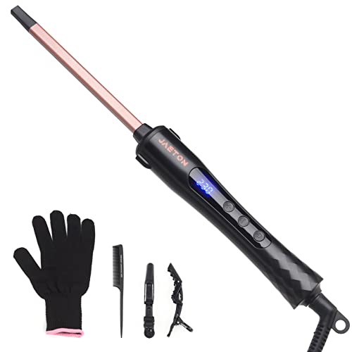 Lokówka 9 mm, cienka lokówka, ciasne loki, wyświetlacz LCD 100-230°C, turmalinowa ceramiczna beczka 30 sekund nagrzewania, długie i krótkie lokówki do włosów (różowe złoto)