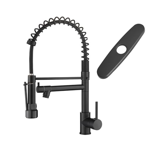 Image of AIMADI Black Kitchen Faucet with Pull Down Sprayer,Commercial Single Handle | Stainless Steel High Pressure Kitchen Faucet Black with Deck Plate 1 or 3 Hole for Farmhouse Bar Laundry Outdoor Sink