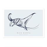 Animato Manta Ray nautischer Ausstellungs-Kunstdruck, 