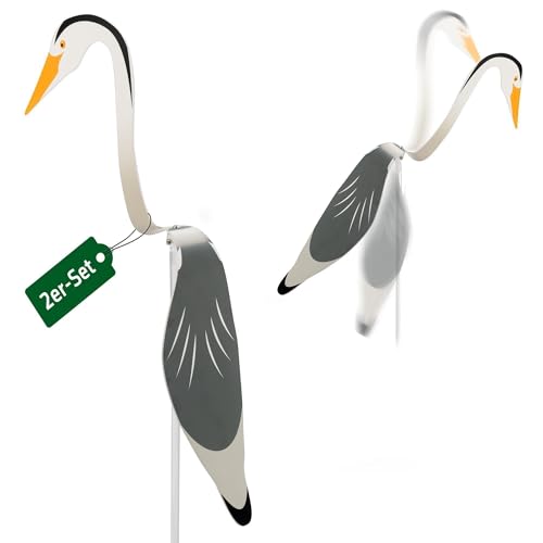Gardigo Fischreiher Abwehr Twist - 2er Set | Reiher Figur Vogelschreck | Bewegliche Gartenfigur zur Vogelabwehr | Spieß für sicheren Halt | Reiherschreck Gartenteich Schutz gegen Fischreiher